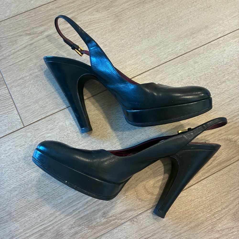 Prada Vintage Leather Women’s Slingback Platform Pumps Heels Black Size 39/9 US - Picture 6 of 12